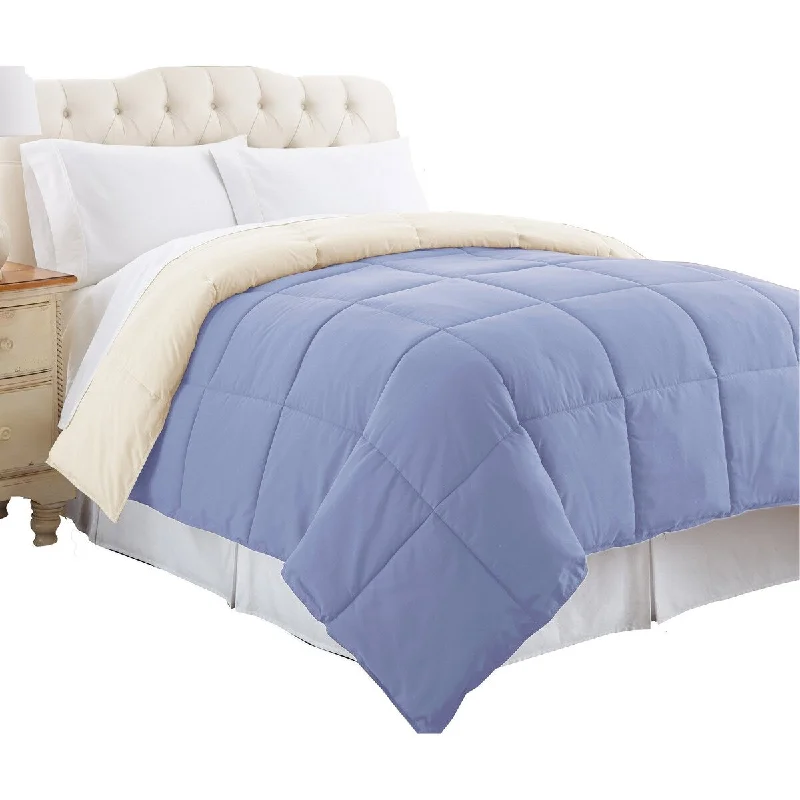 Genoa Twin Size Box Quilted Reversible Comforter The Urban Port, Blue and Cream