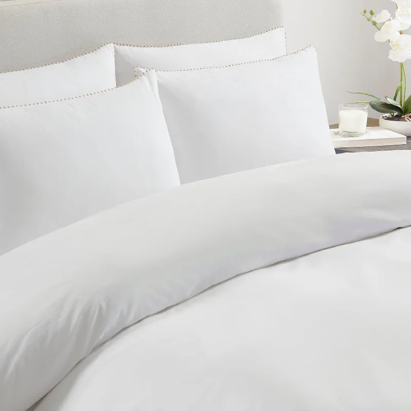 Girona 200 Thread Count Pom-Pom Duvet Cover - Cotton - White/Natural