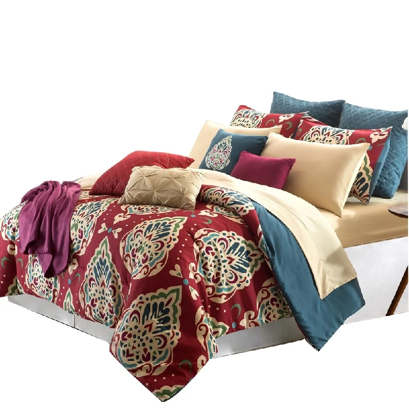 Lecce 16 Piece Printed King Size Comforter Set The Urban Port, Multicolor