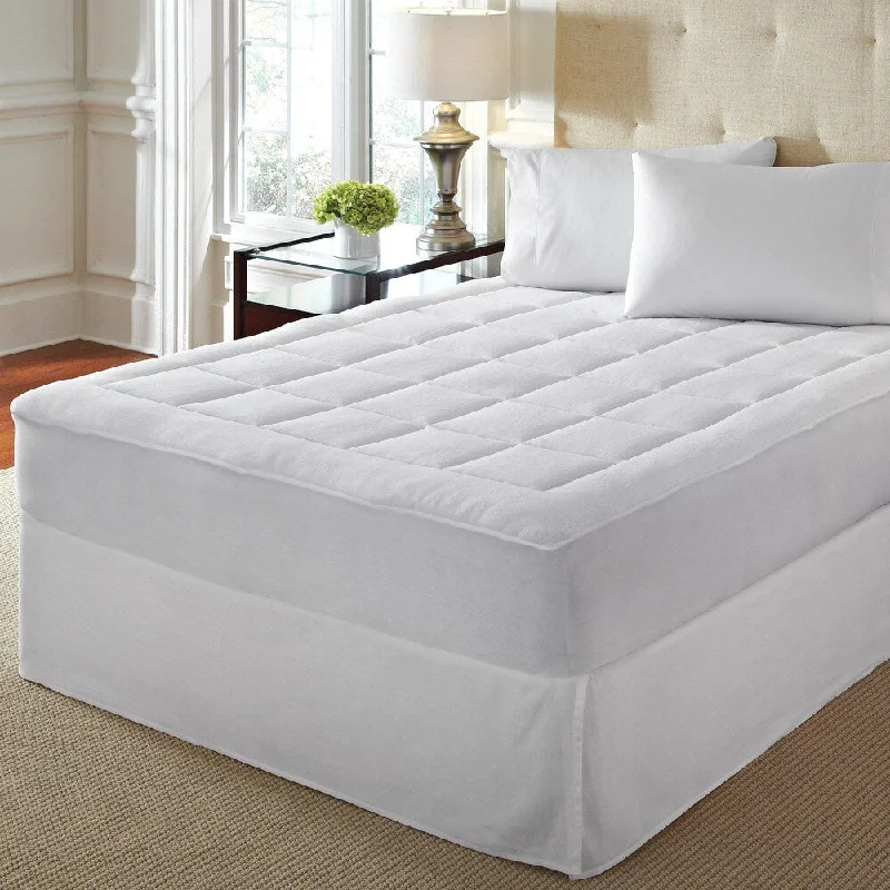 LoftWorks Microplush Extra Soft Plush Top Mattress Pad with Deep Skirt - White