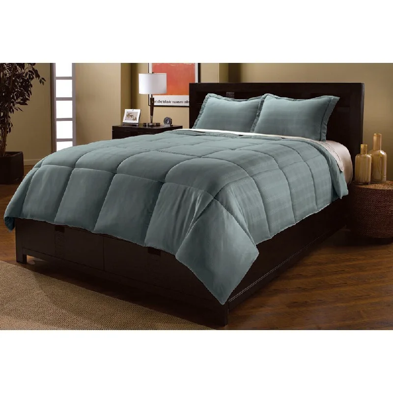 Luxlen Microfiber Dobby Plaid Down Alternative 3-piece Comforter Set