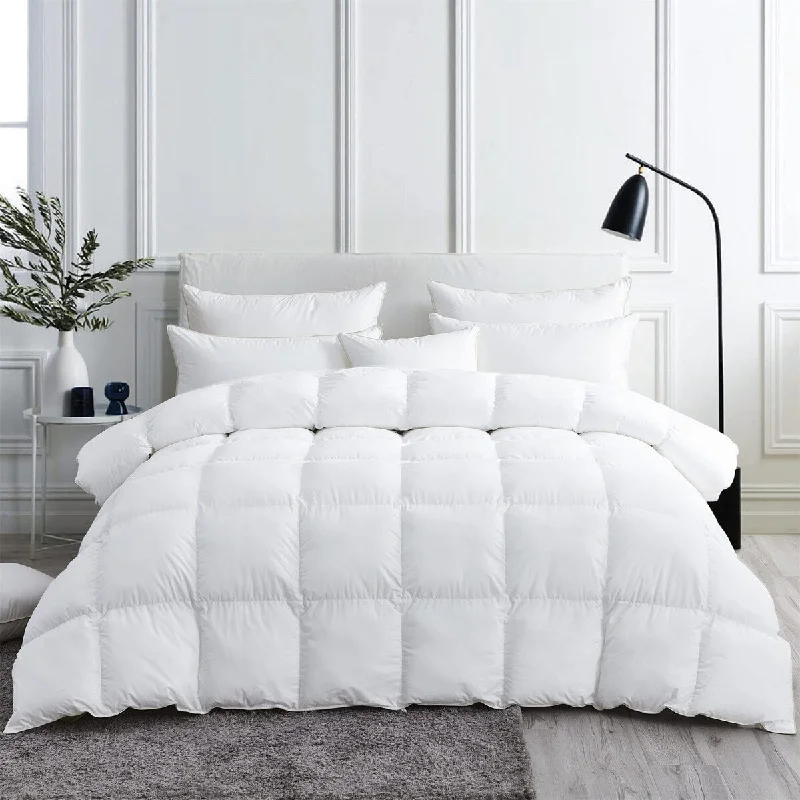 Luxurious White Solid Medium Weight, King Size Goose Feathers Down Comforter for All-Season Weather Duvet Insert, Baffle Box