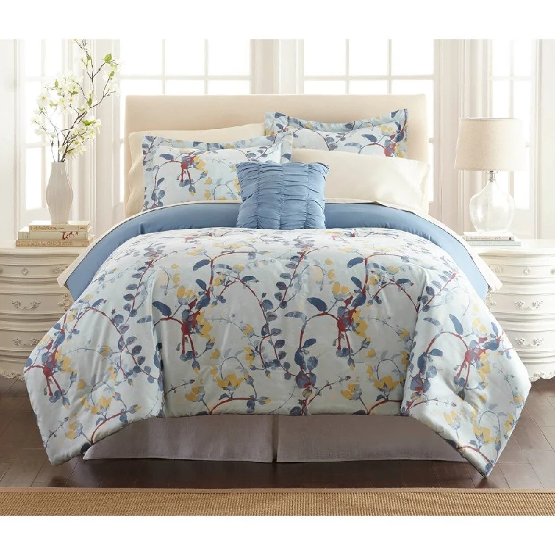 Lyon 8 Piece King Printed Reversible Comforter Set The Urban Port, Blue and White