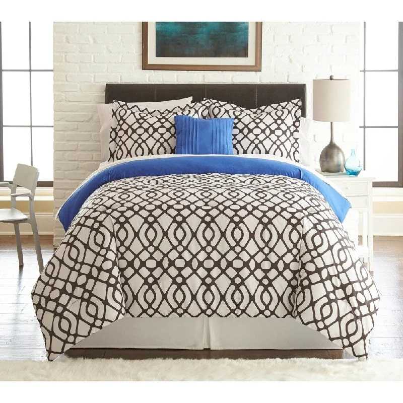 Lyon 8 Piece Printed Reversible Queen Comforter Set The Urban Port, Black and White