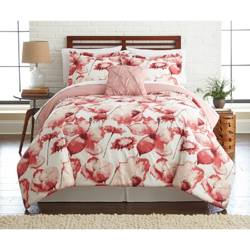 Lyon 8 Piece Queen Size Reversible Comforter Set The Urban Port, Pink and White