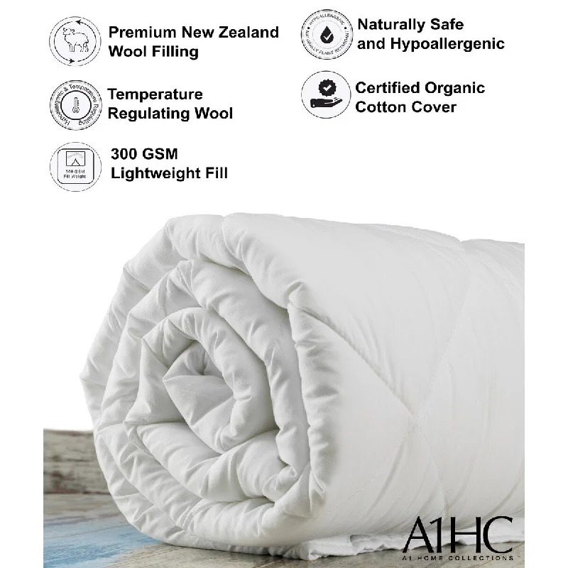 Mid-Weight All Season Organic Cotton 100% New Zealand Wool Fill Duvet Insert