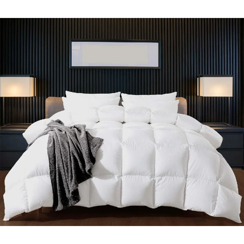 Puffy Feather Comforter Full with Feather Down Filling, All Season Feather Duvet Insert, Luxury Hotel Comforter, 4 Corner Loops