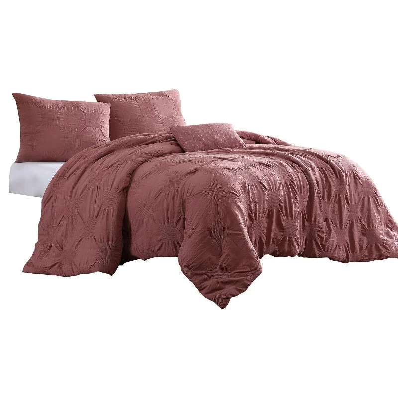 Veria 4 Piece Queen Comforter Set with Crinkled Texture The Urban Port, Red