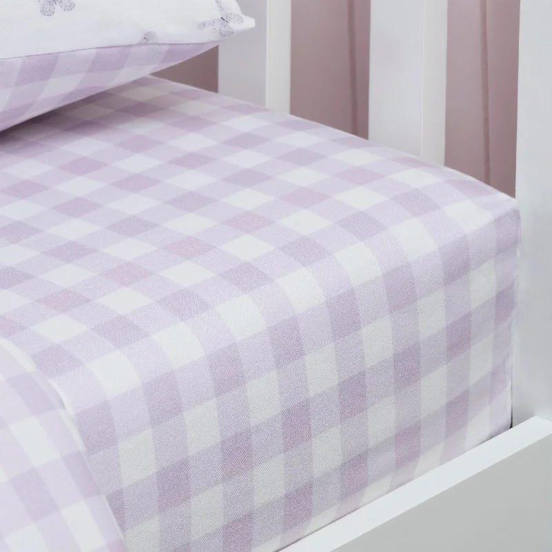 Violet 100% Cotton Fitted Sheet - Purple Gingham