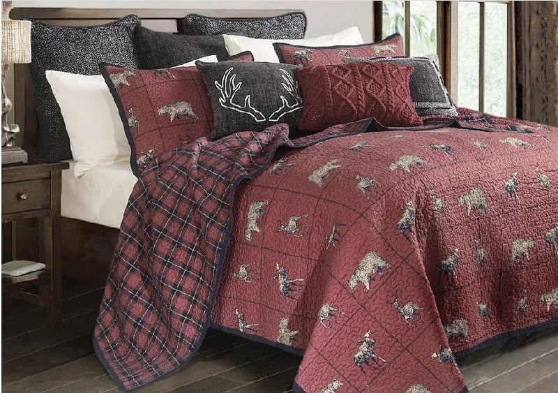 Woodland Plaid Reversible 3-Pc Quilt Set - Queen